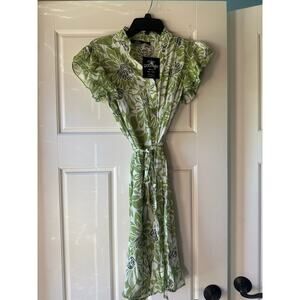 Mlle Gabrielle Button Down‎ Shirt Dress Size S Green Floral w/ Belt NWT